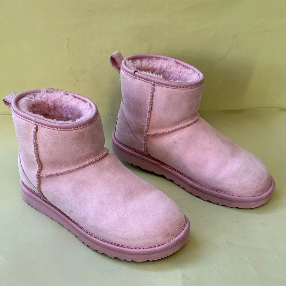 UGG Baby Pink Suede Boots with Rhinestone Bow
